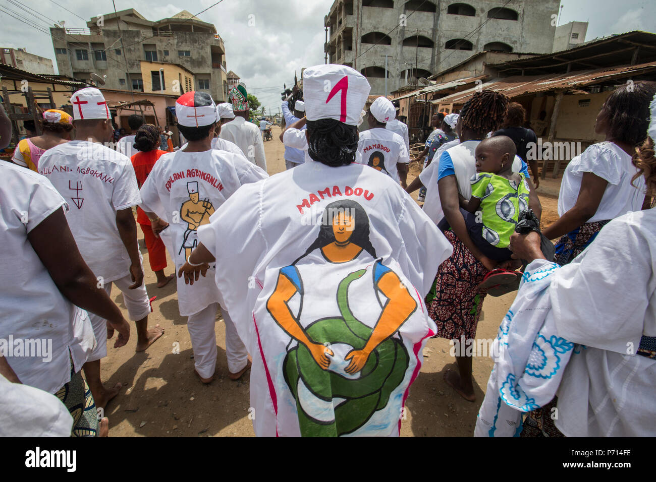 Voodoo cult procession, Cotonou, Benin, West Africa, Africa Stock Photo