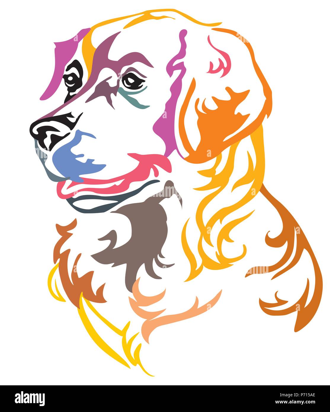 Colorful Decorative Portrait In Profile Of Dog Golden Retriever Vector Illustration In Different Colors Isolated On White Background Image For Desig Stock Vector Image Art Alamy