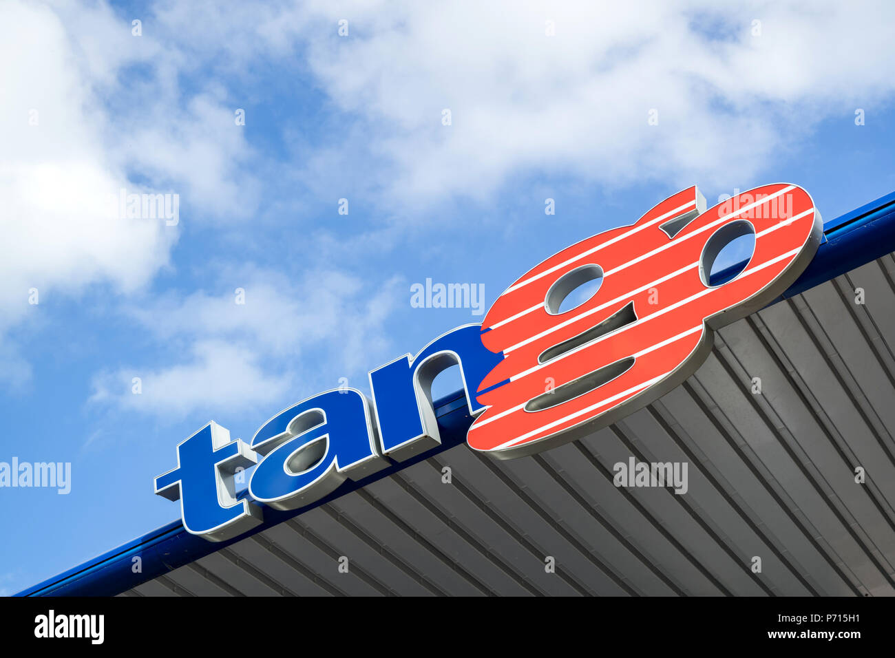 tango sign at gas station. tango operates a network of automatic unmanned stations in the Netherlands and is owned by Kuwait Petroleum. Stock Photo