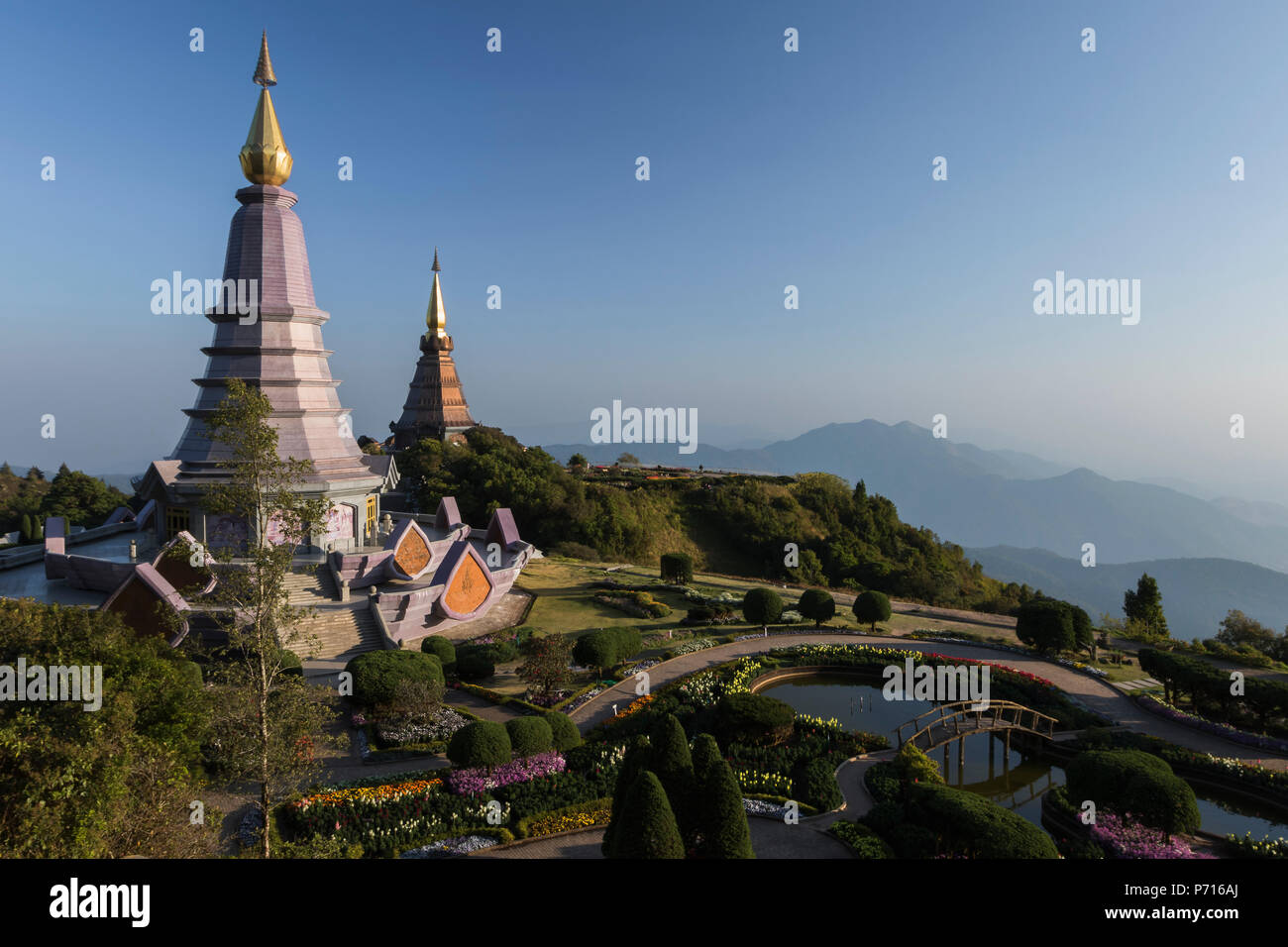 King and Queen Pagodas, Doi Inthanon, Thailand, Southeast Asia, Asia Stock Photo