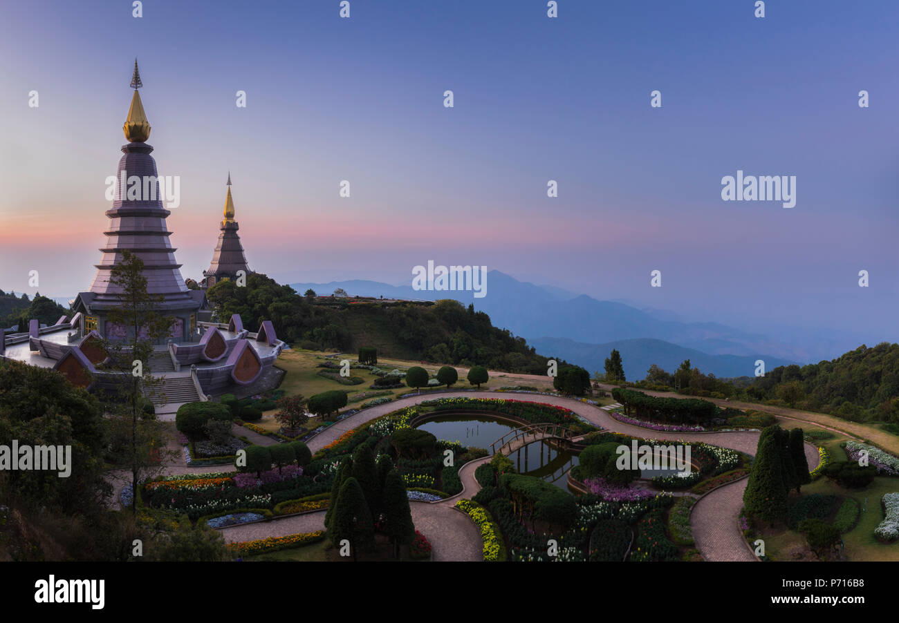 King and Queen Pagodas, Doi Inthanon, Thailand, Southeast Asia, Asia Stock Photo