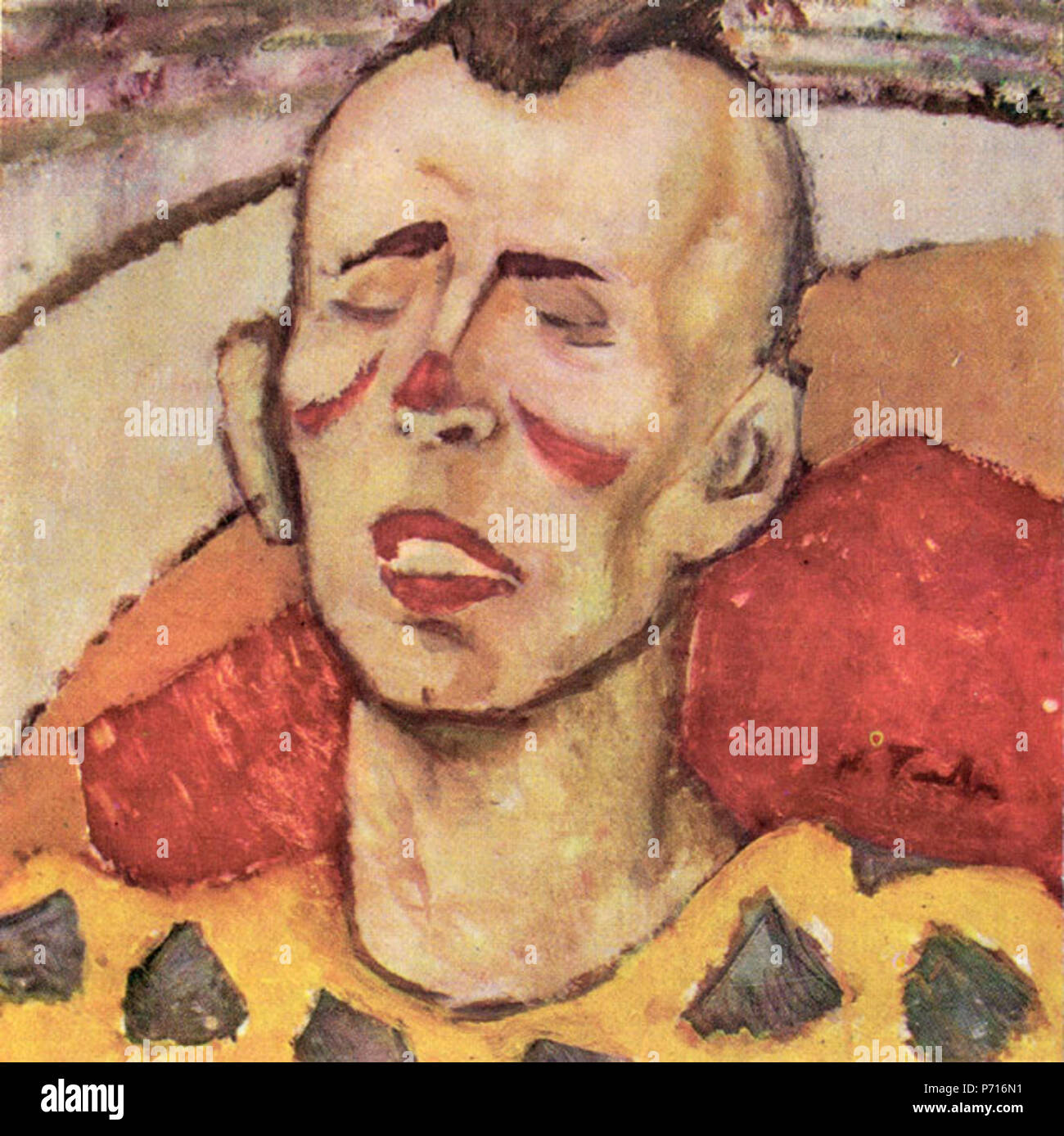 Român: Nicolae Tonitza (1886 - 1940) - Clown. Oil on cardboard, 0.340 x 0.340 . 1925 (see Raoul orban, Nicolae Tonitza, Meridiane, 1965) 43 Nicolae Tonitza - Clown Stock Photo