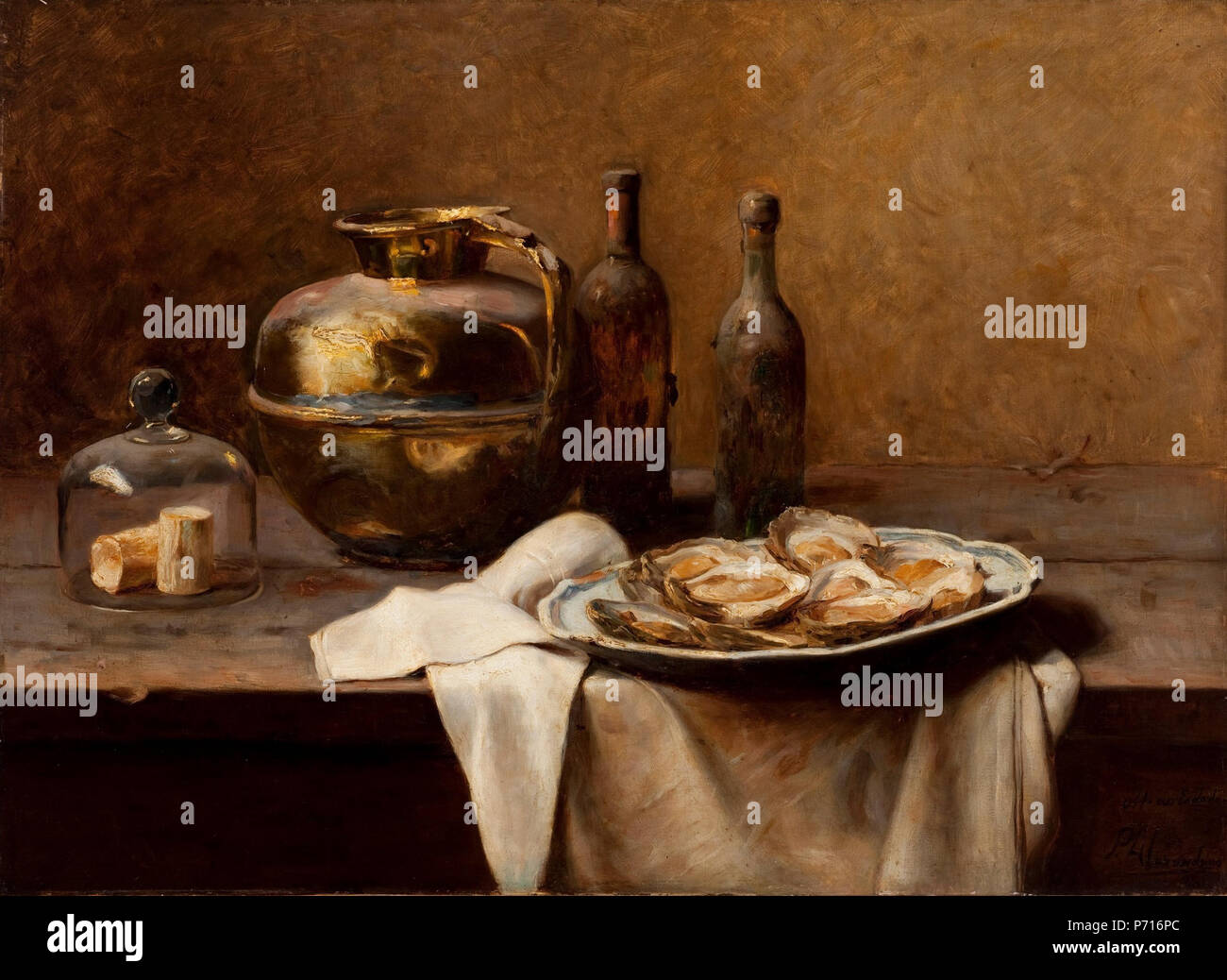 . English: Oysters and Copperware Português: Ostras 1899 3 Pedro Alexandrino - Ostras Stock Photo