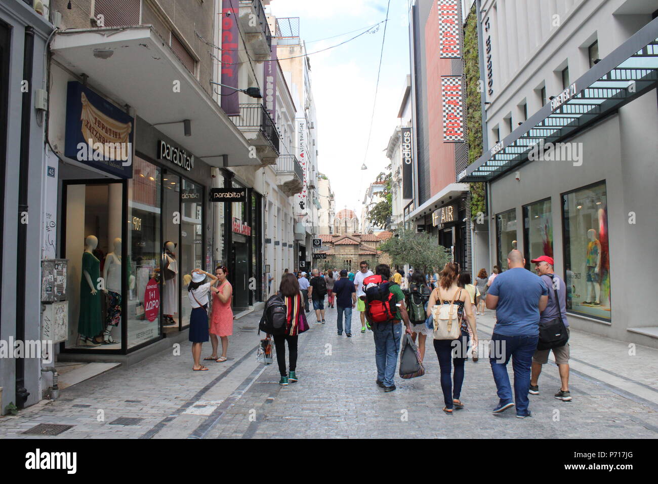 ermou street athens greece shopping street with streets Stock Photo - Alamy