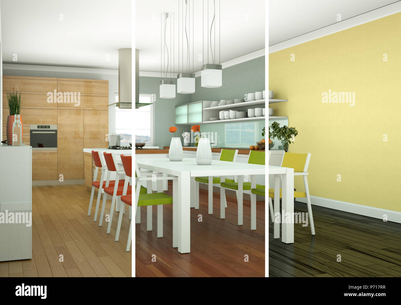 Splitted color variations of dining room interior design in modern ...