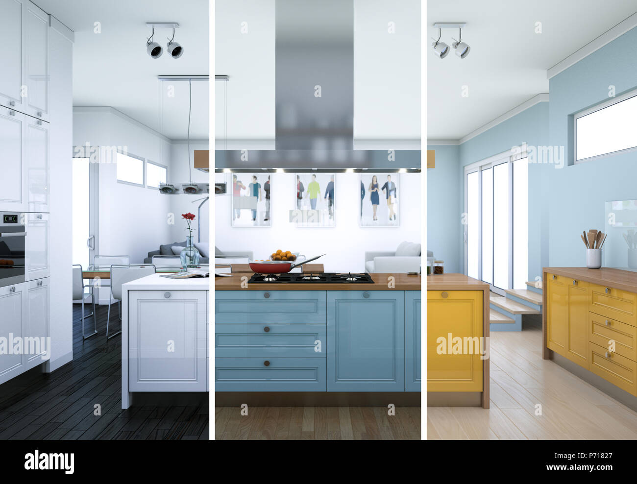 Splitted color variations of a modern kitchen with a beautiful design ...