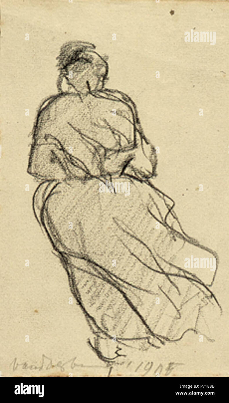 Nederlands: Wandelende vrouw op rug gezien. 1905. pencil on gray paper. 10 × 10 cm (3.9 × 3.9 in). Utrecht, Centraal Museum. 1905 230 Woman Walking seen from the Back AB4183 Stock Photo