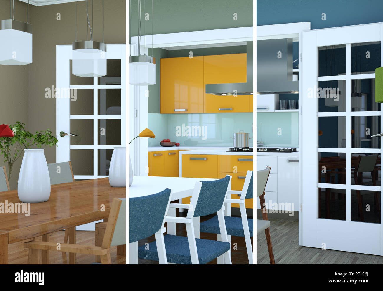 Splitted color variations of dining room interior design in modern ...
