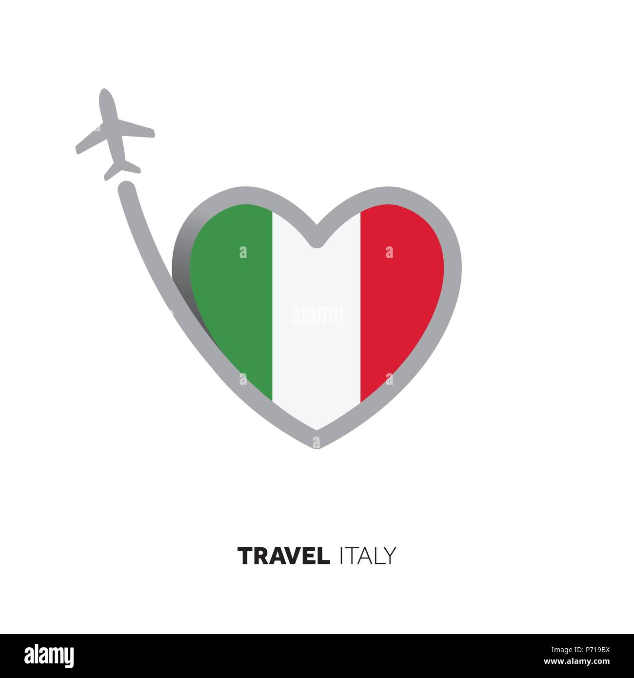 Italy travel concept. Heart shape flag with airplane Stock Vector Image