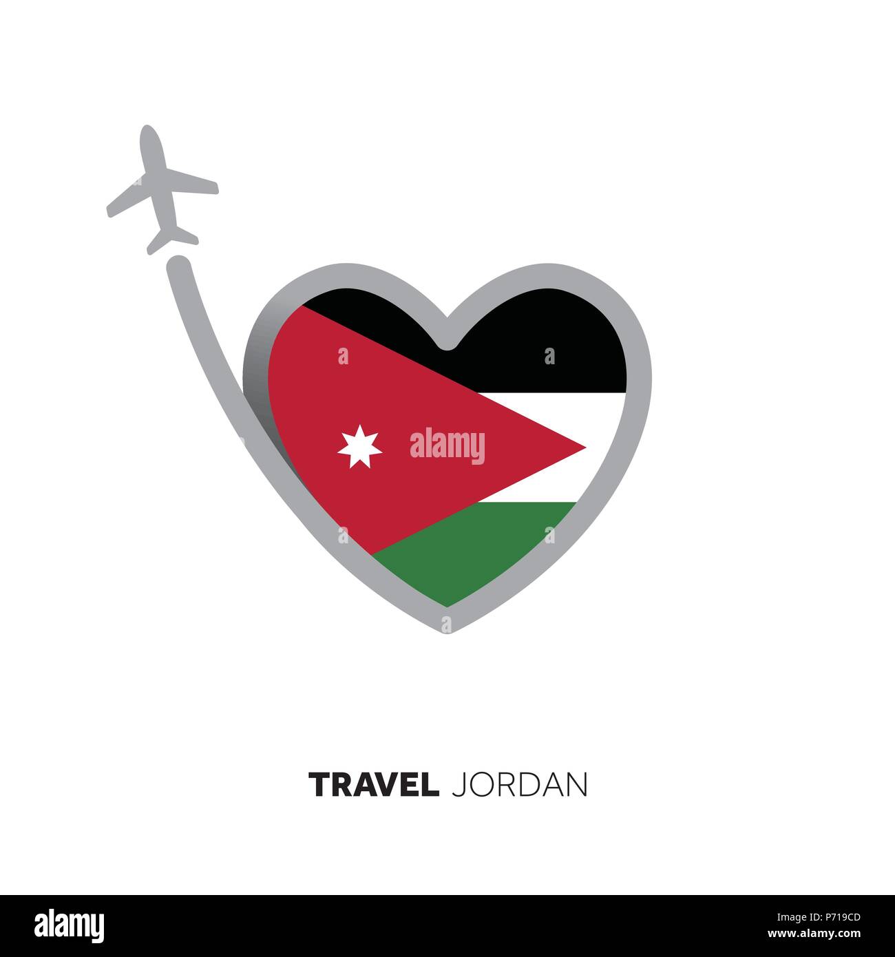 Jordan travel concept. Heart shape flag with airplane Stock Vector Image &  Art - Alamy