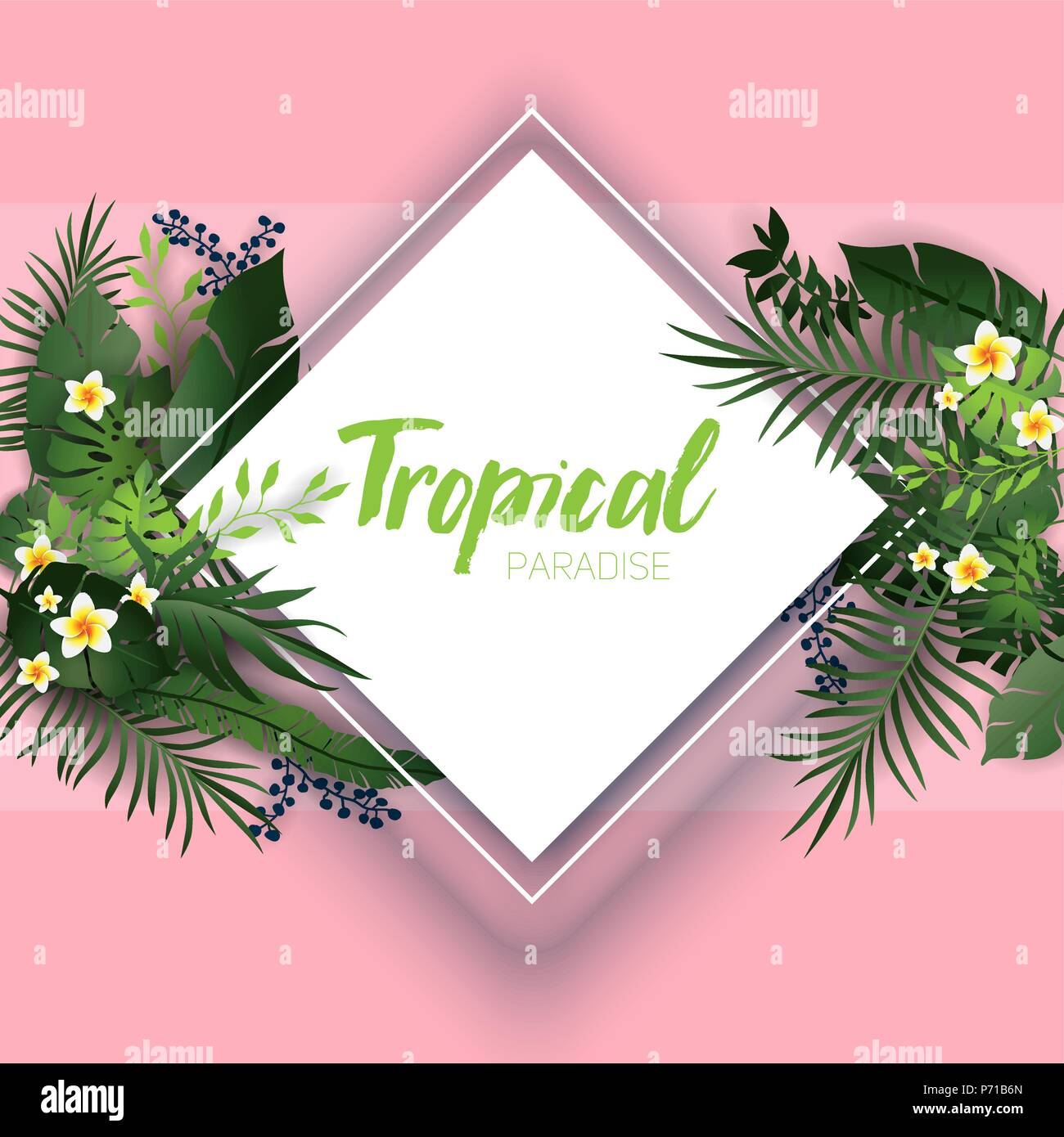 Pink tropical card Stock Vector
