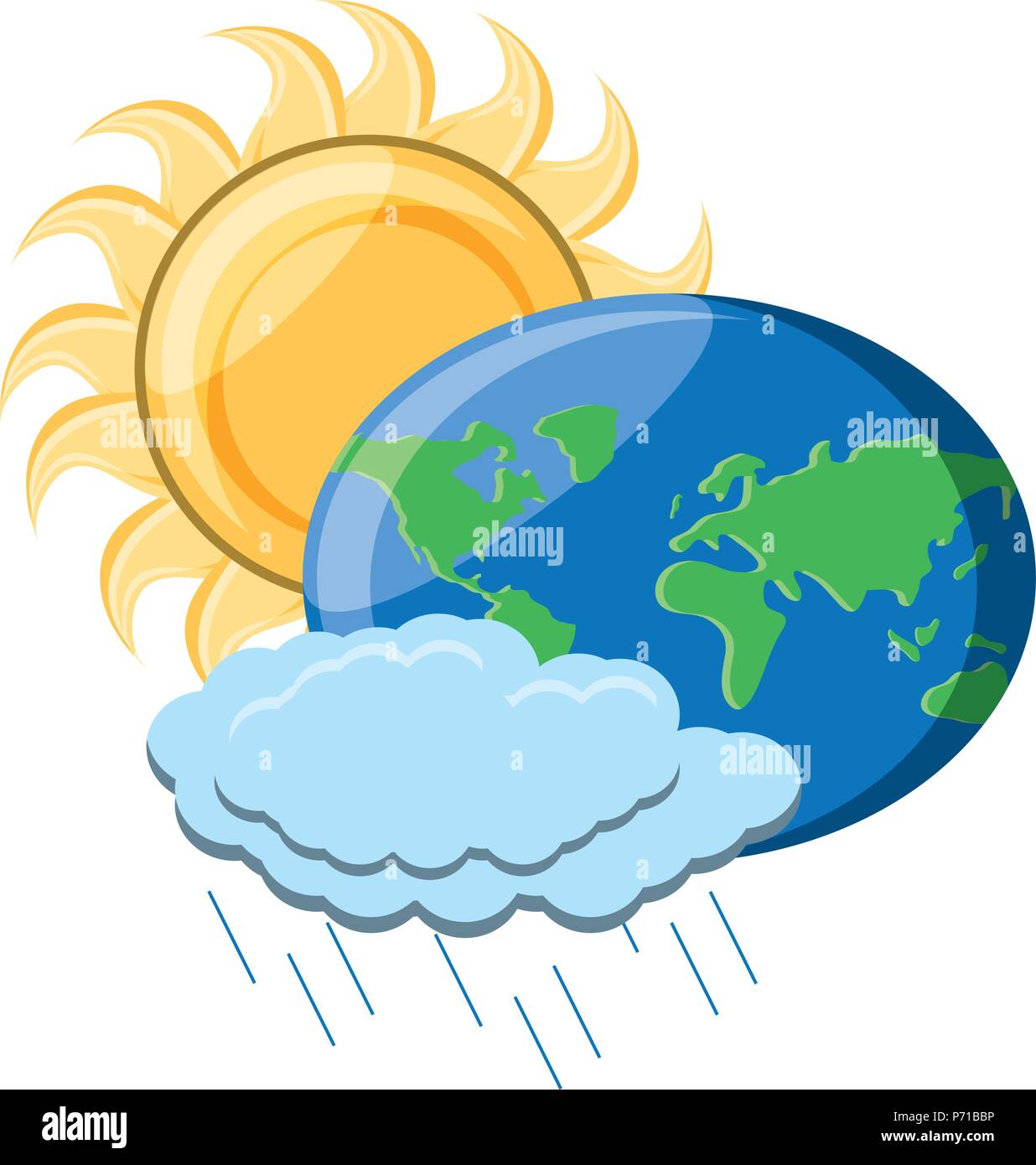 sun and earth planet with rainy cloud icon over white background ...