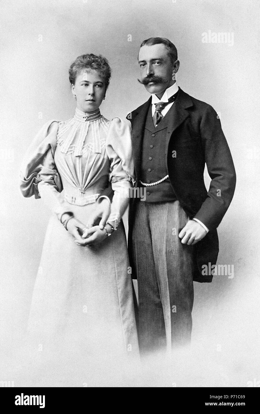 English: Princess Alexandra and her fiancé, Prince Ernest . April 1896 65 Princess Alexandra of Saxe-Coburg-Gotha and Prince Ernest of Hohenlohe-Langenburg Stock Photo
