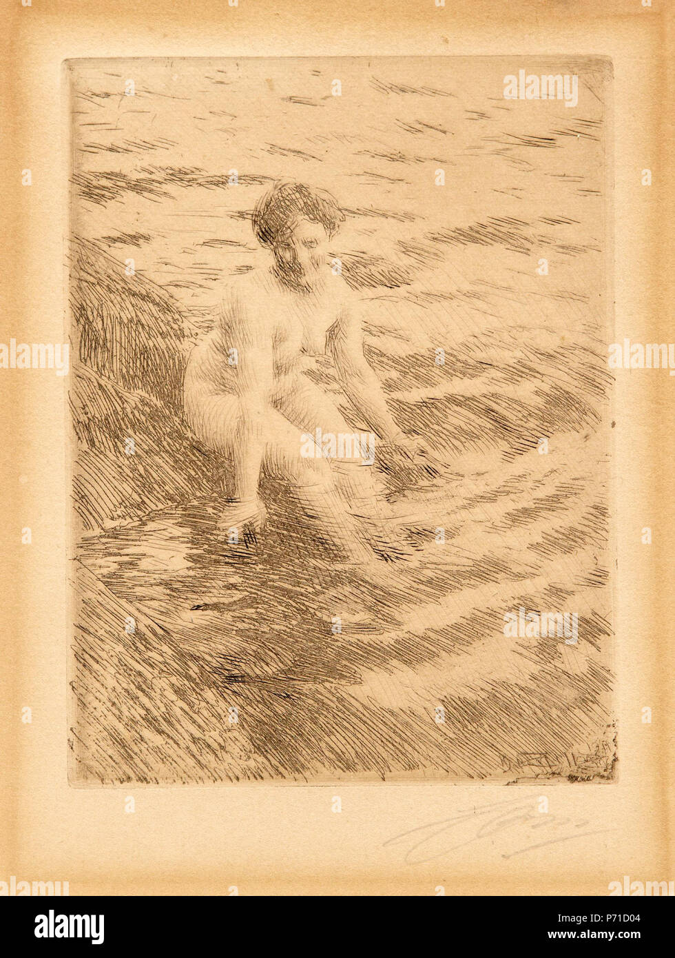 .  Svenska: Vått English: Wet  1911 9 Anders Zorn - Wet (etching) 1911 Stock Photo