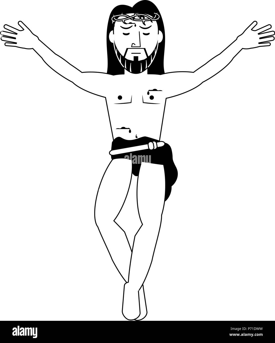 Crucified jesuschrist cartoon in black and white Stock Vector