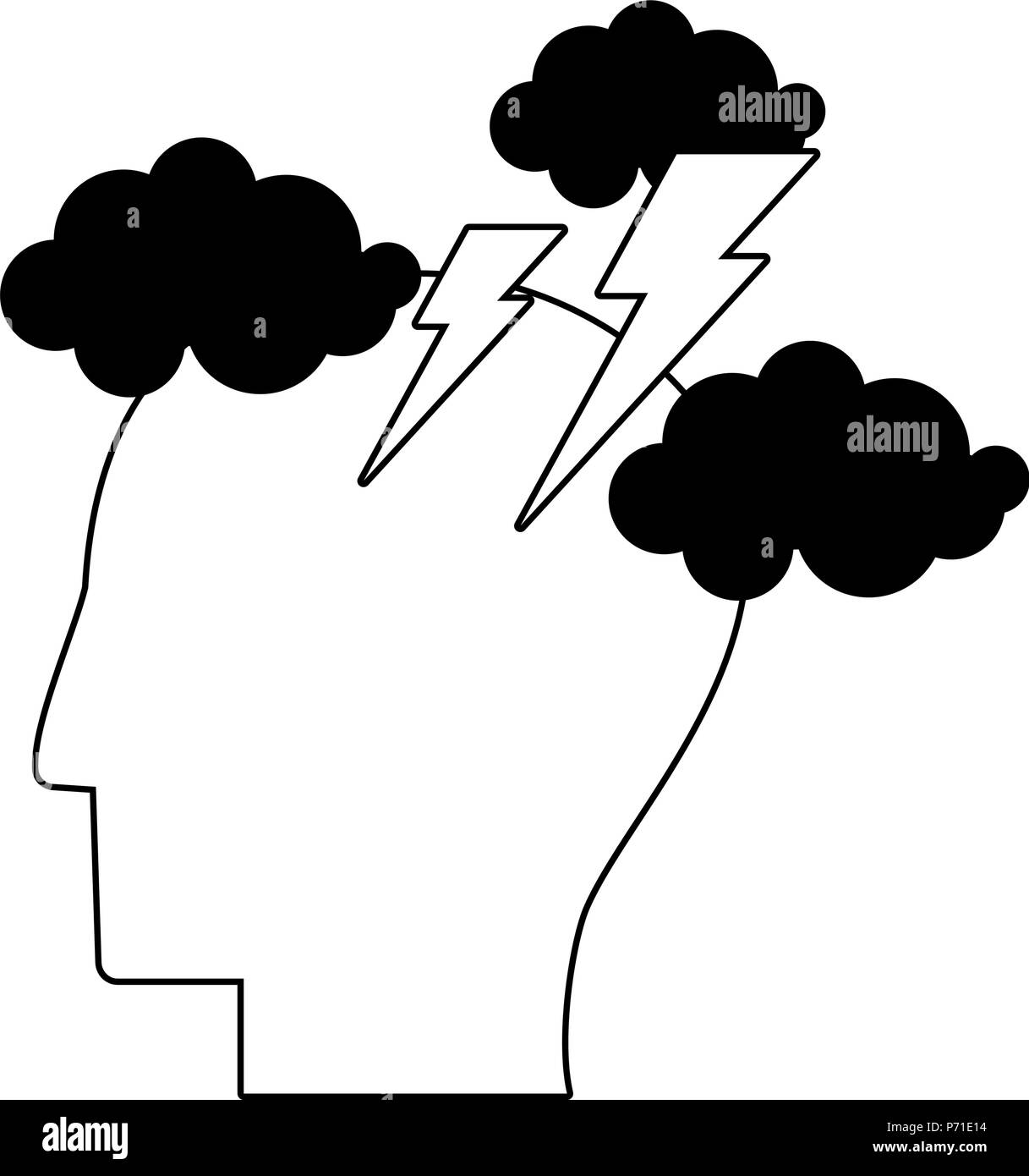Attacked mind cartoon in black and white Stock Vector