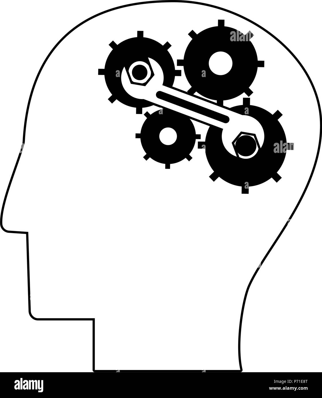 Head with gears in black and white Stock Vector Image & Art - Alamy
