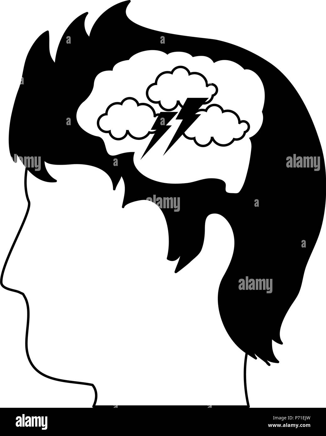 Attacked mind cartoon in black and white Stock Vector