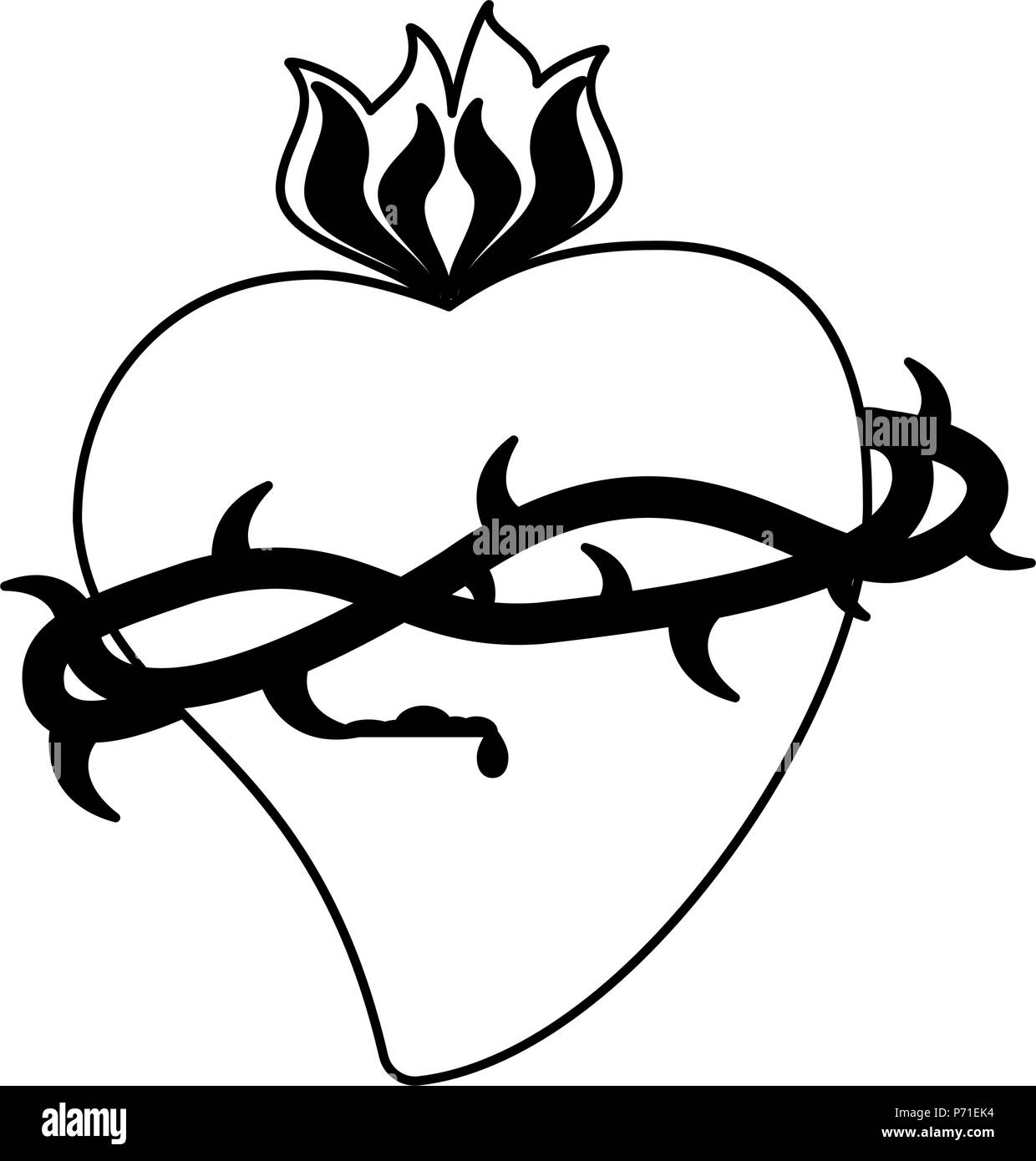 Catholic sacred heart in black and white Stock Vector