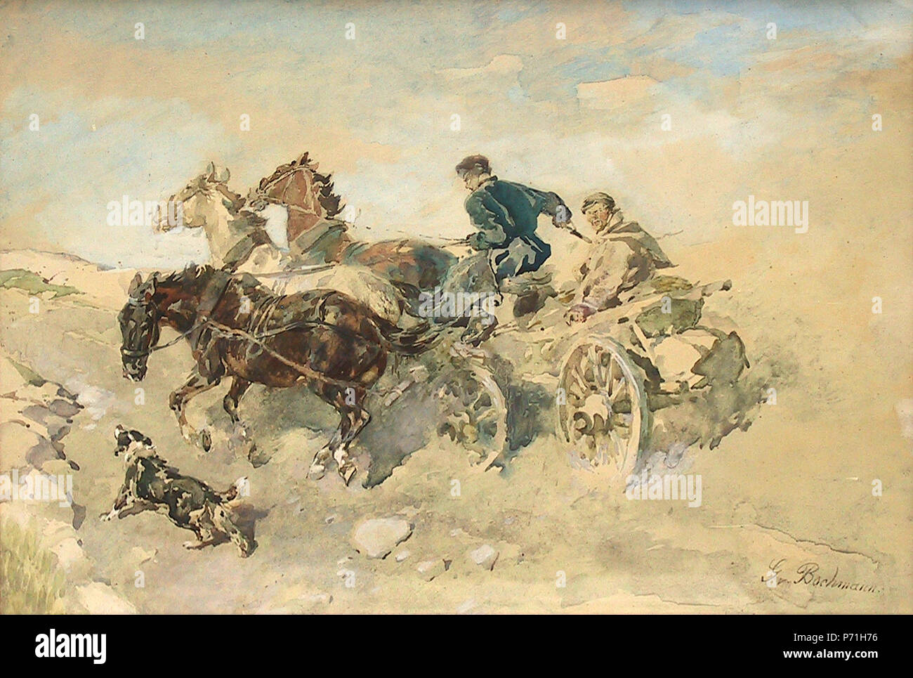 . Estnische Bauern mit Pferdegespann (estonian peasants in horse drawn carriage)  5 August 2002, 05:31:30 18 Bochmann B0184 - Pferdegespann Stock Photo