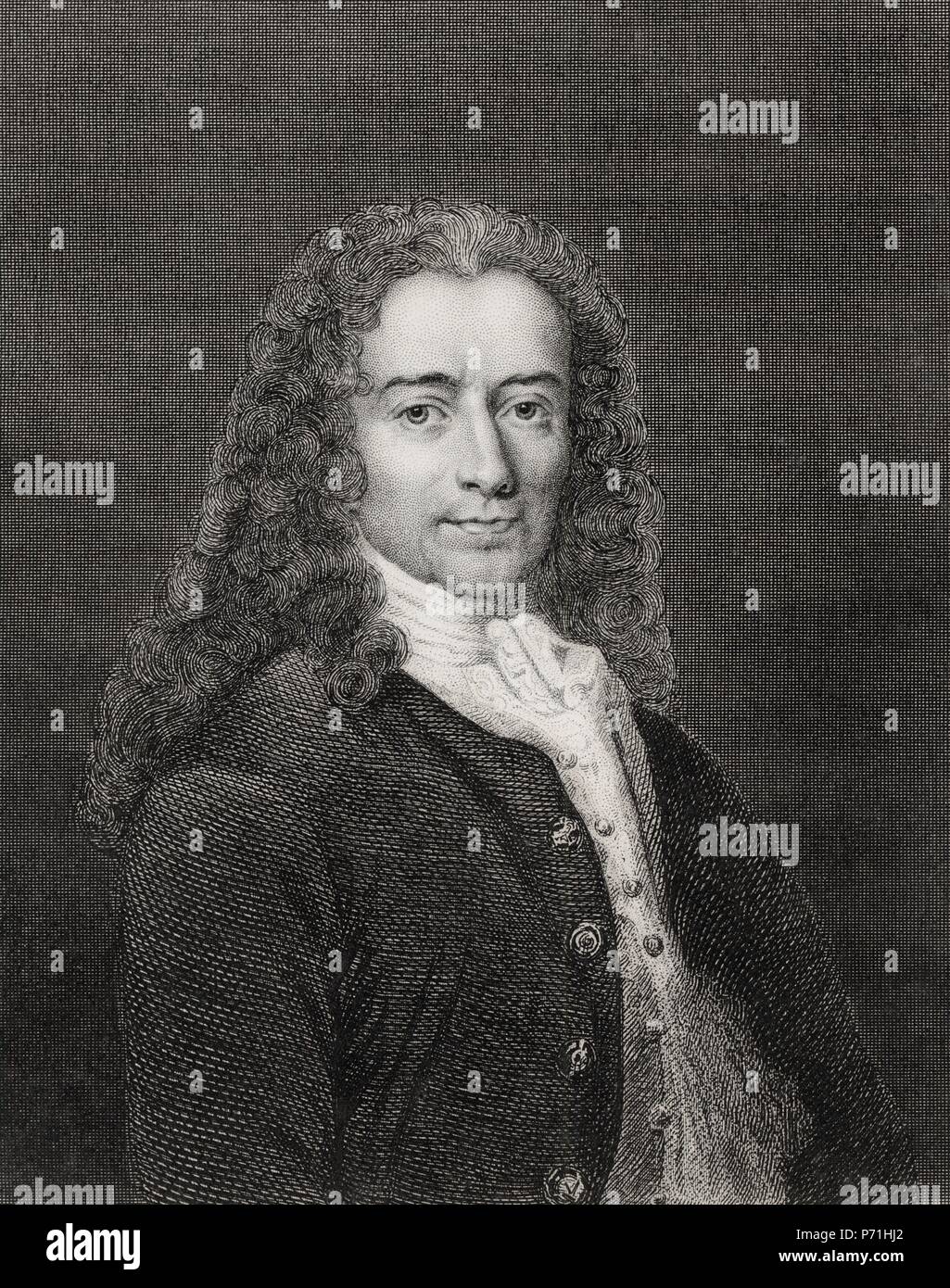François Marie Aronet (1694-1778), escritor, historiador, filósofo y abogado francés conocido como Voltaire. Grabado de 1866. Stock Photo