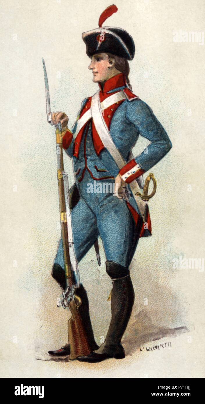 España. Uniforme del Regimiento de Infantería Suizos en 1798, reinando Carlos IV. Stock Photo