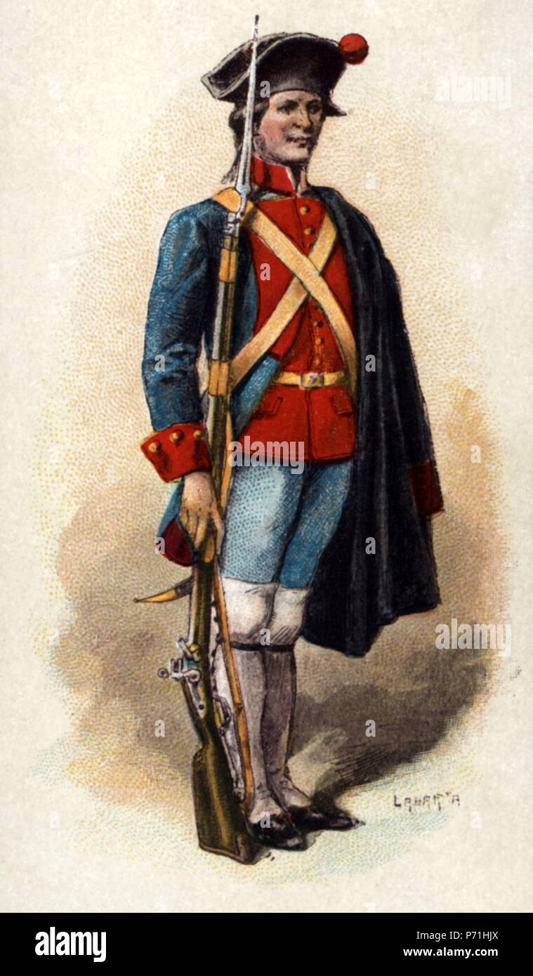 España. Uniforme del Regimiento de infantería Ligeros de Aragón en 1793, reinando Carlos IV. Stock Photo