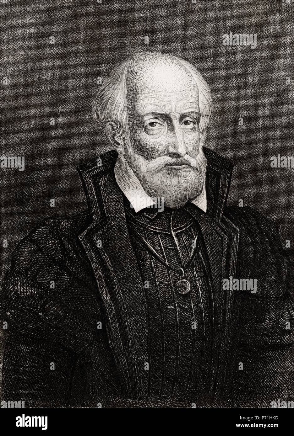 Gaspard de Coligny o Gaspard de Chatillon (1519-1572), noble francés, político y militar, líder de los hugonotes. Grabado de 1866. Stock Photo