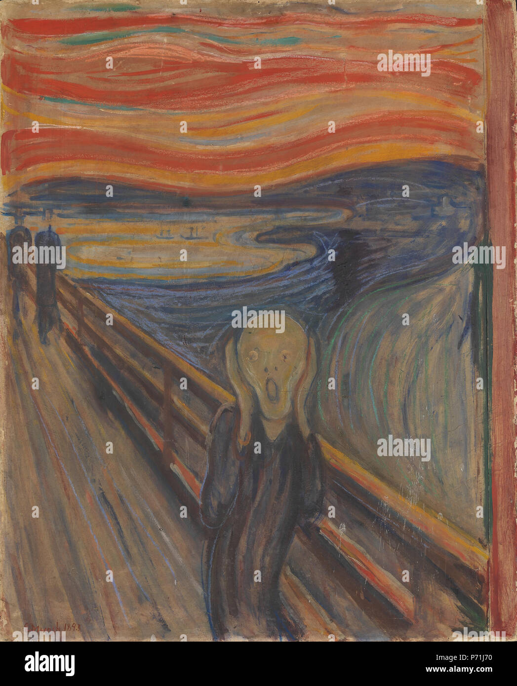 .  English: The Scream  1893 13 Edvard Munch, 1893, The Scream, oil, tempera and pastel on cardboard, 91 x 73 cm, National Gallery of Norway Stock Photo