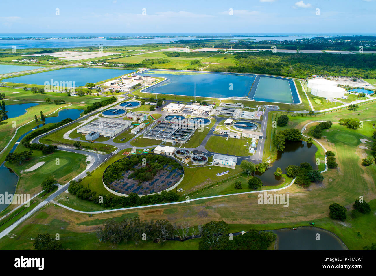 Modern lagoon waste water style sewage treatment plant in Bradenton