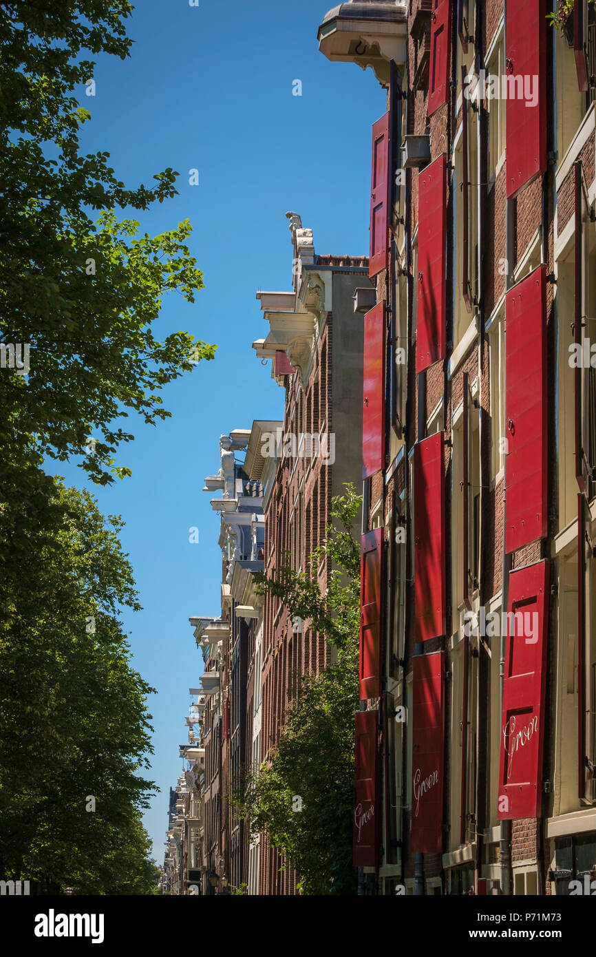 Facades of 18th century warehouses converted to residential properties, Amsterdam, The Netherlands Stock Photo
