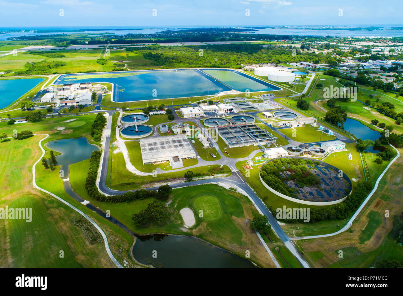 Modern lagoon waste water style sewage treatment plant in Bradenton