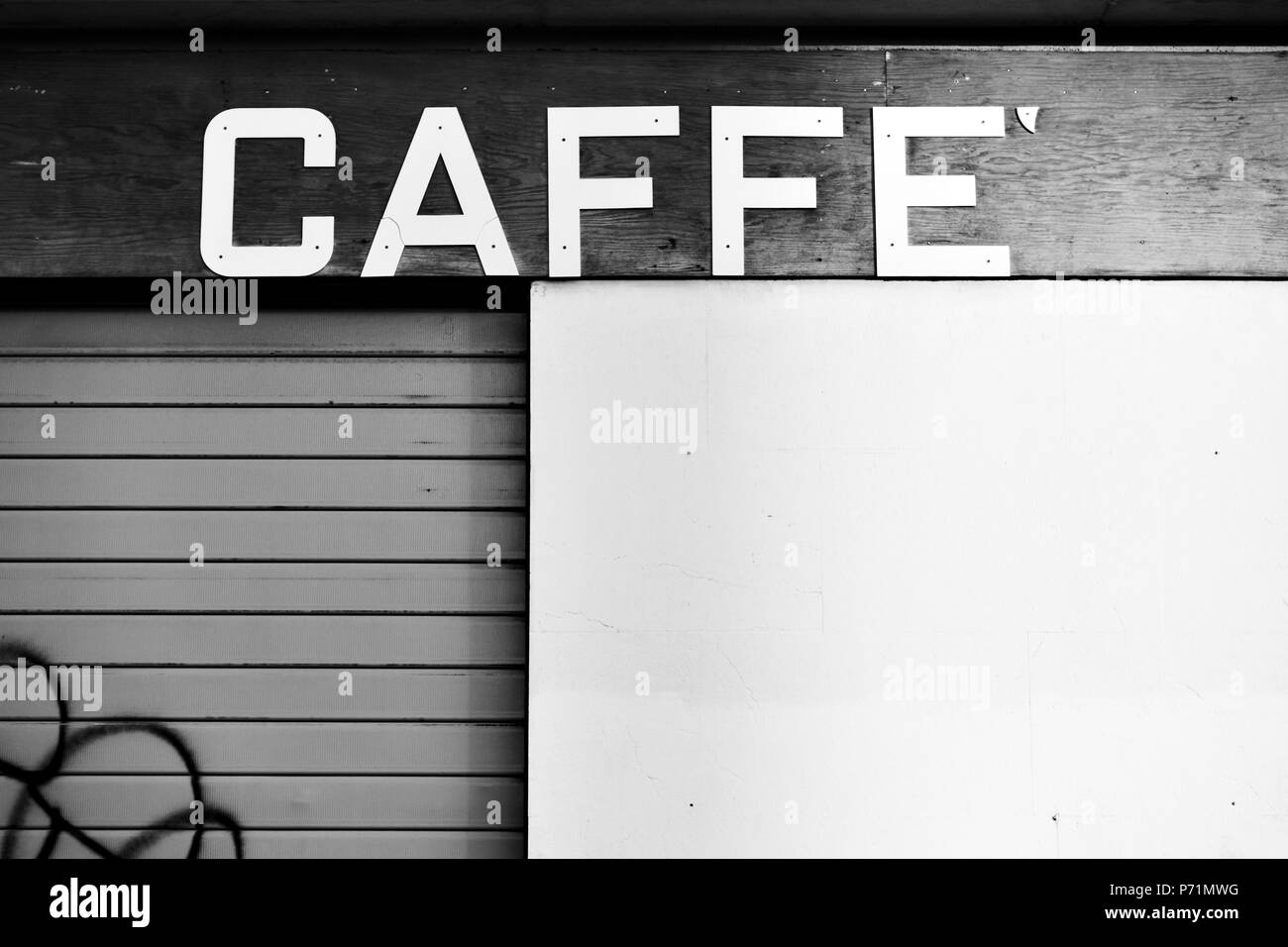 Vintage sign board of a closed cafe in Venice, Italy. Caffe (it.): cafe, coffee Stock Photo