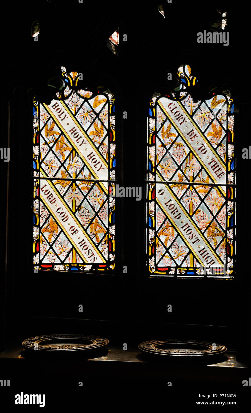 Stained glass window (1862) by Ward & Hughes in the church at Crowfield, Suffolk, England Stock Photo