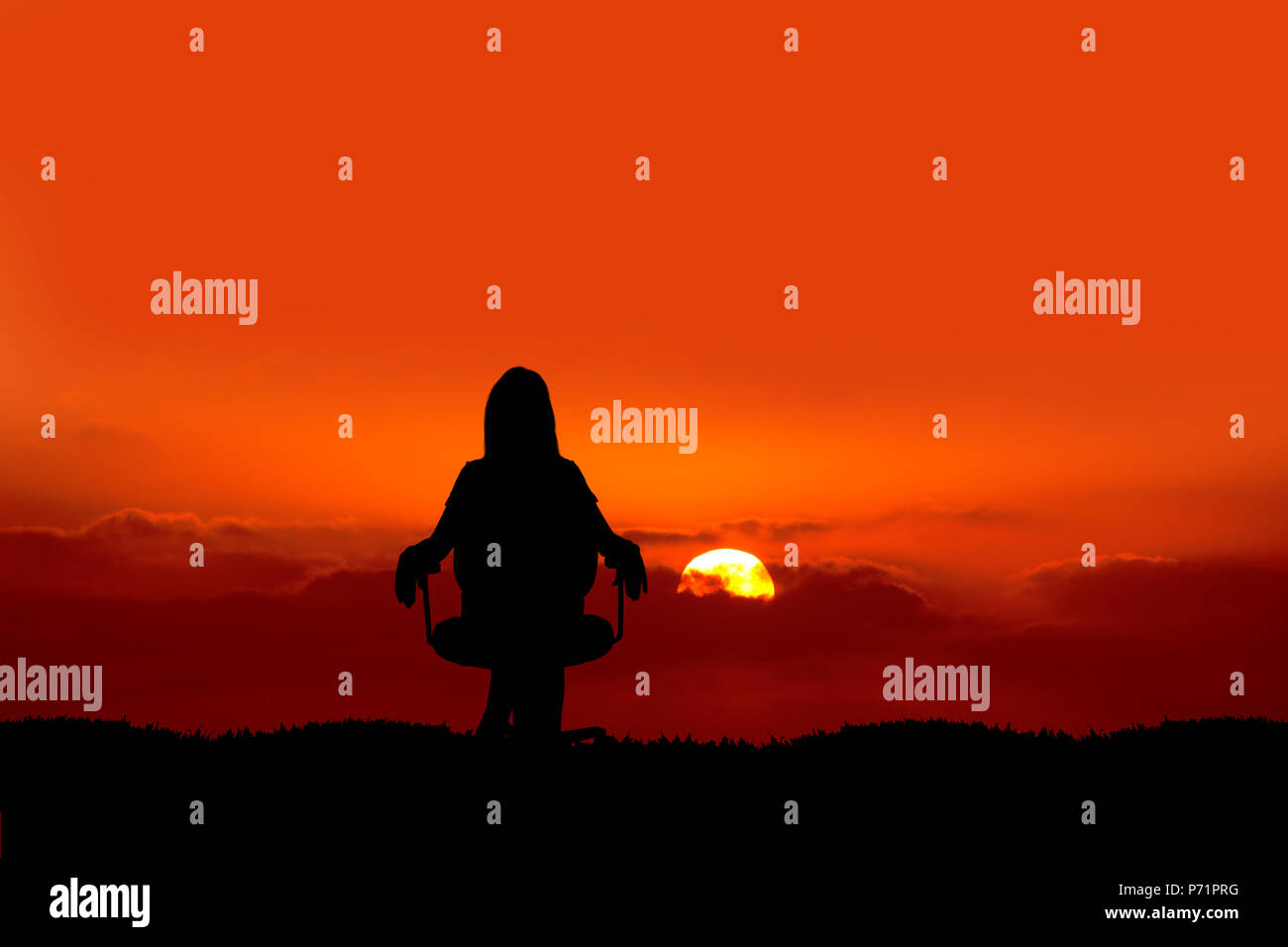 Woman sitting alone sunset chair hi-res stock photography and images ...