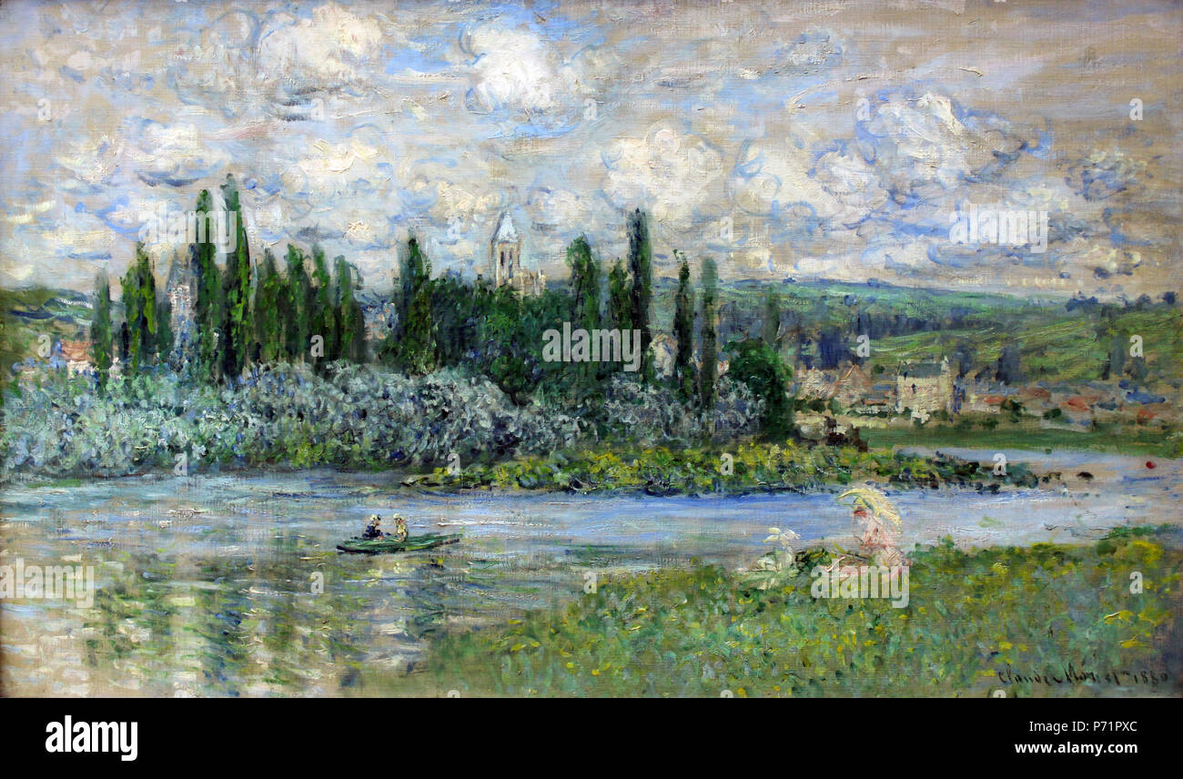 Painting claude monet the seine at vétheuil hi-res stock