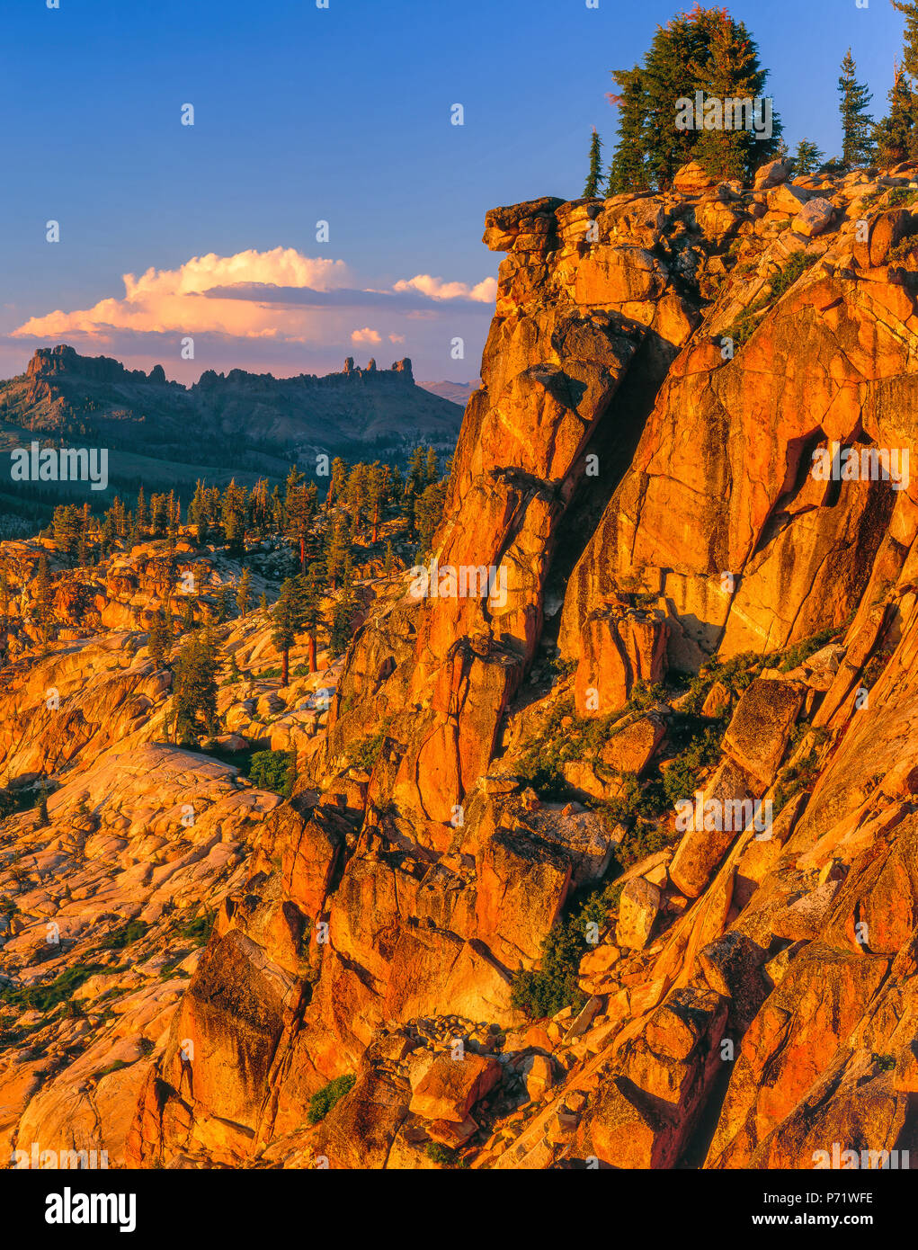 Sunset, Burst Rock, Emigrant Wilderness, Stanislaus National Forest, Sierra Nevada Mountains, California Stock Photo