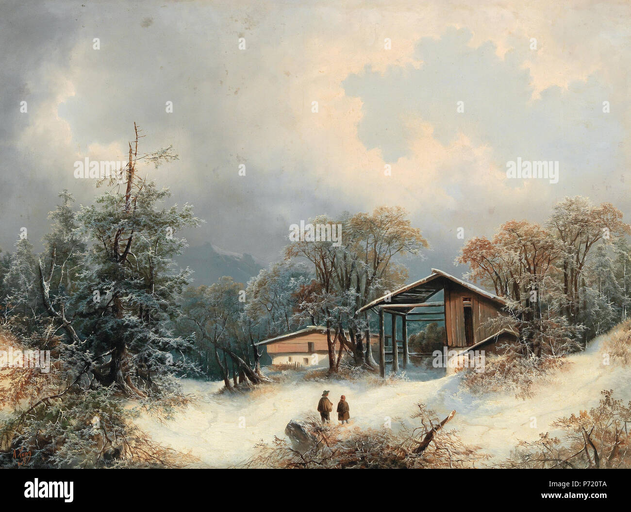 . Winter Landscape with decorative figures  1869 8 Albert Lang - Winter Landscape with decorative figures Stock Photo