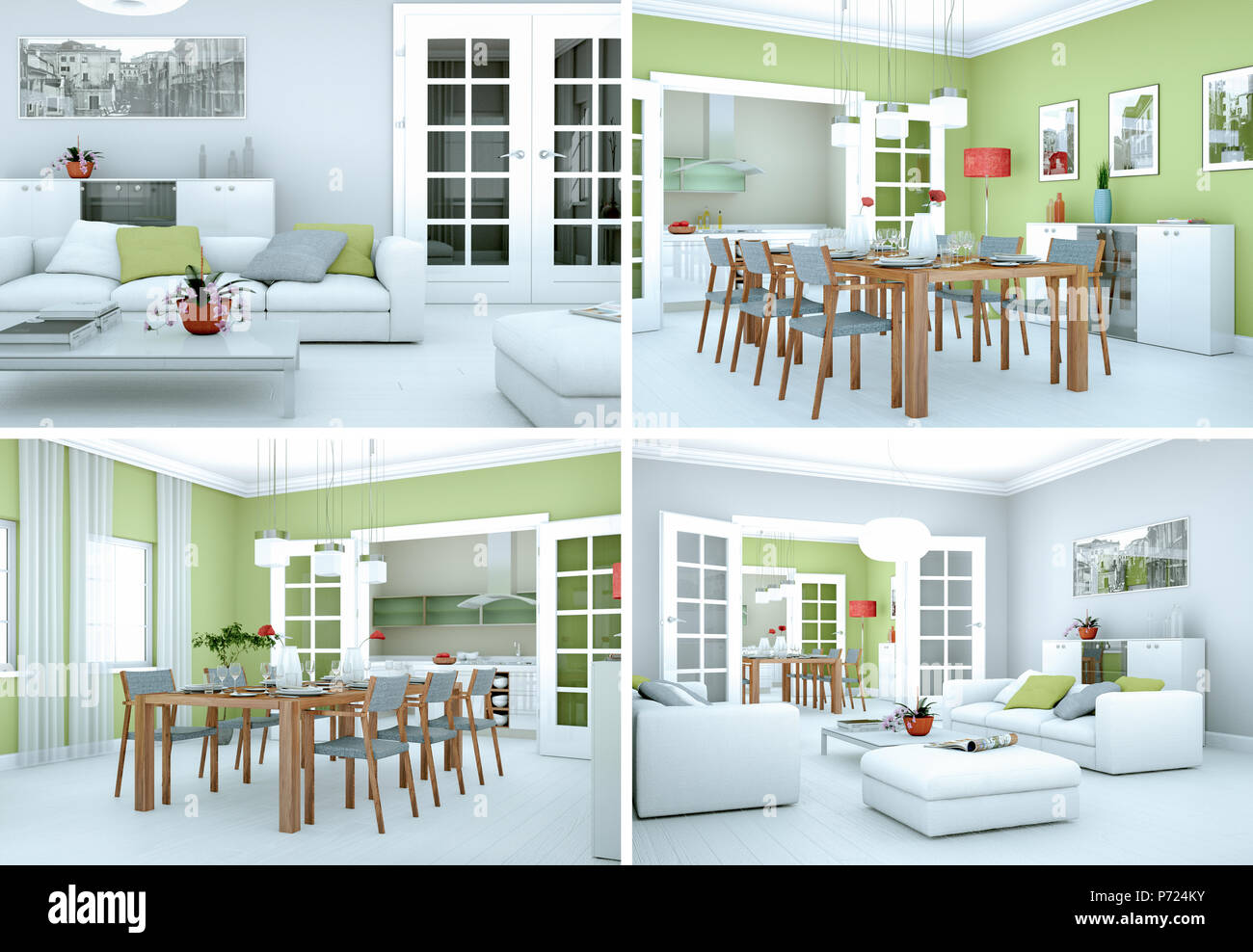Four views of modern interior loft design Stock Photo - Alamy