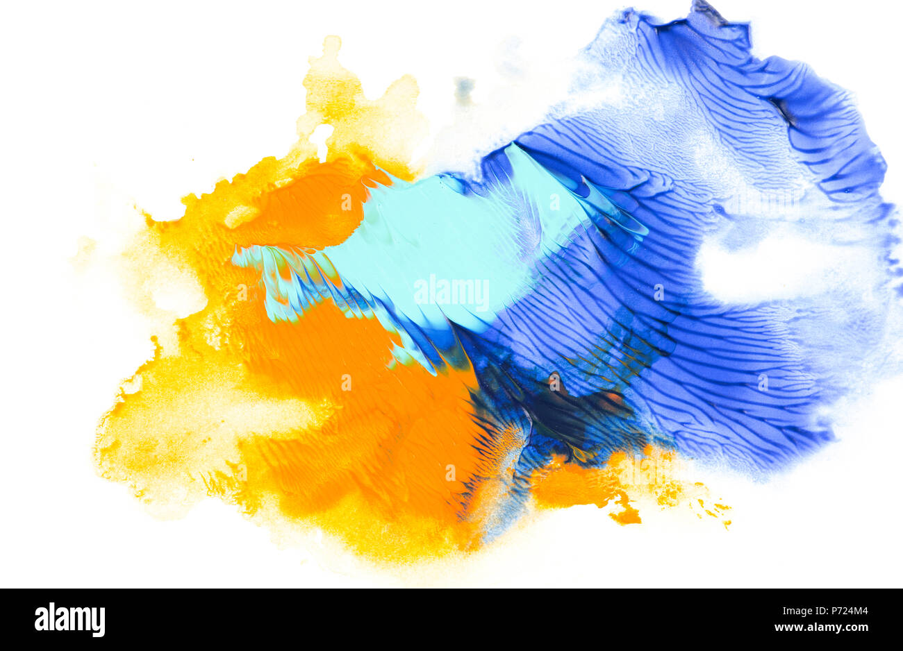 Abstract painting with blue and orange paint strokes on white Stock ...