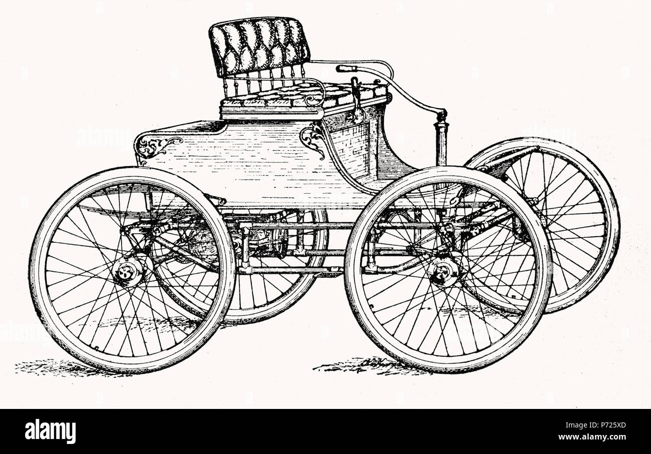 . Fig. 20 .  Deutsch: Elektrischer zweisitziger Wagen der Firma American Electric Vehicle Co. English: Electric 'Runabout' Buggy build by American Electric Vehicle Co. . 1898 28 Electric Runabout Buggy Stock Photo