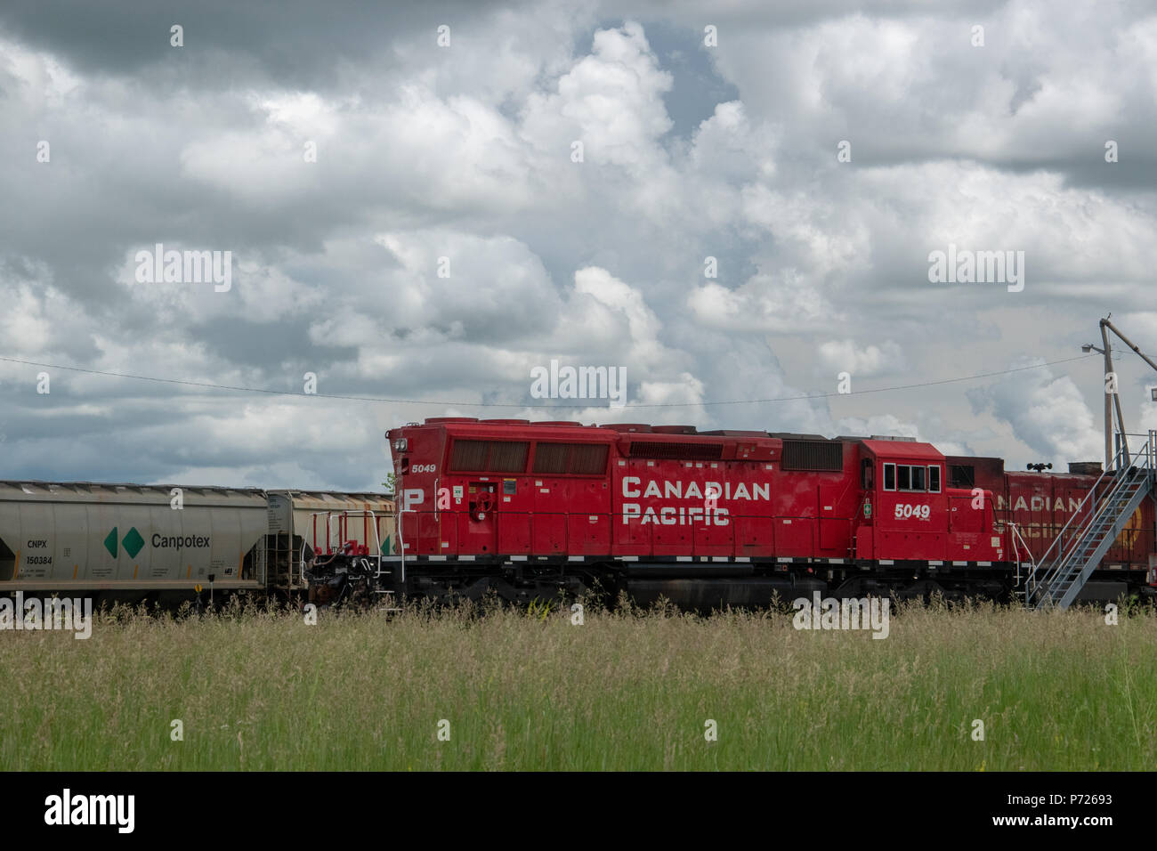 Canadian Pacific Railway Engine with train cars in the Bredenbury