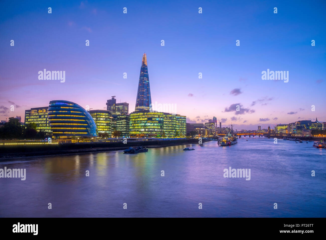 The Shard and City Hall by River Thames, Southwark, London, England, United Kingdom, Europe Stock Photo