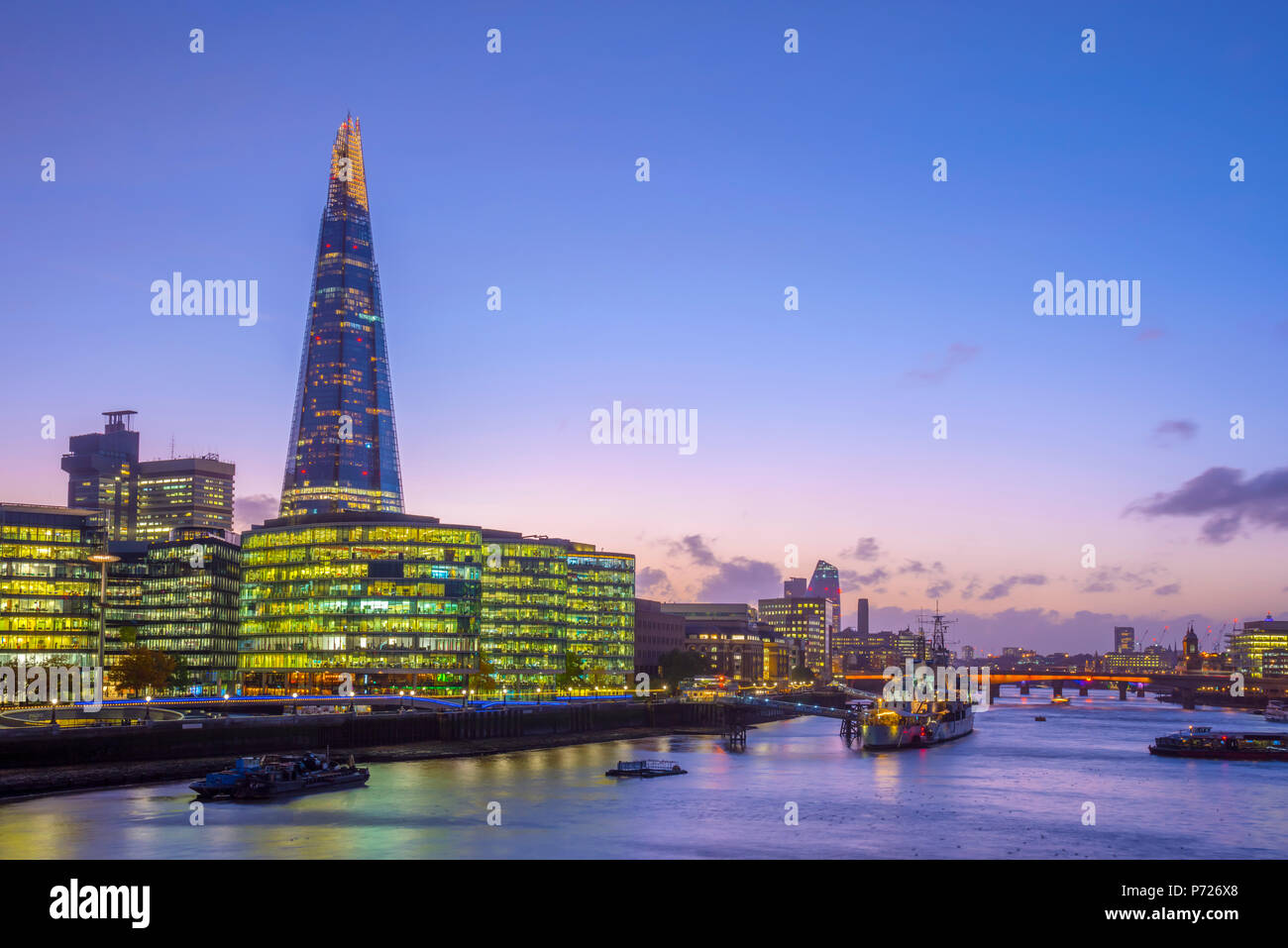 The Shard and City Hall by River Thames, Southwark, London, England, United Kingdom, Europe Stock Photo