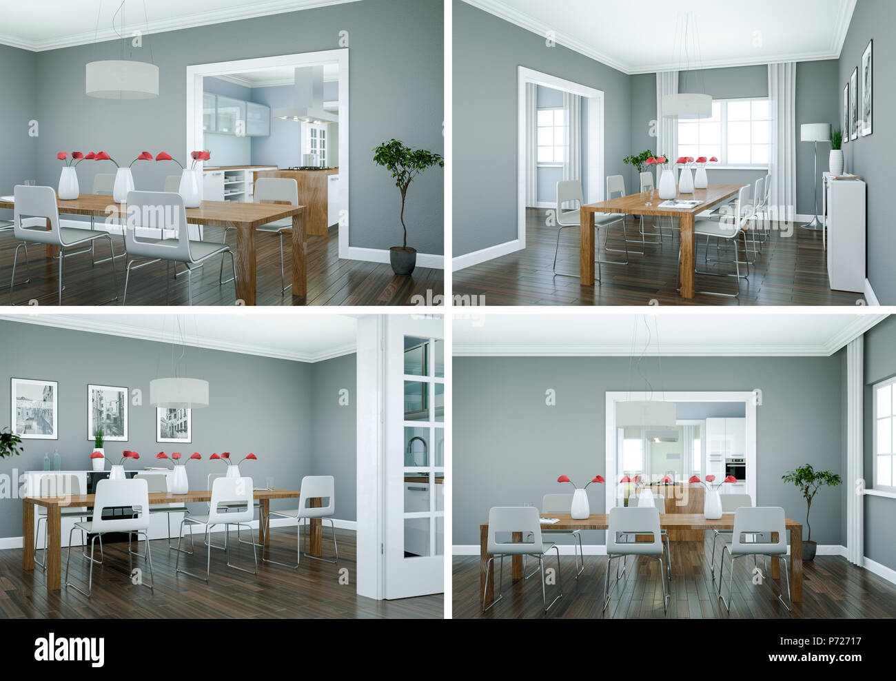 Four views of dining room interior design in modern appartment Stock ...