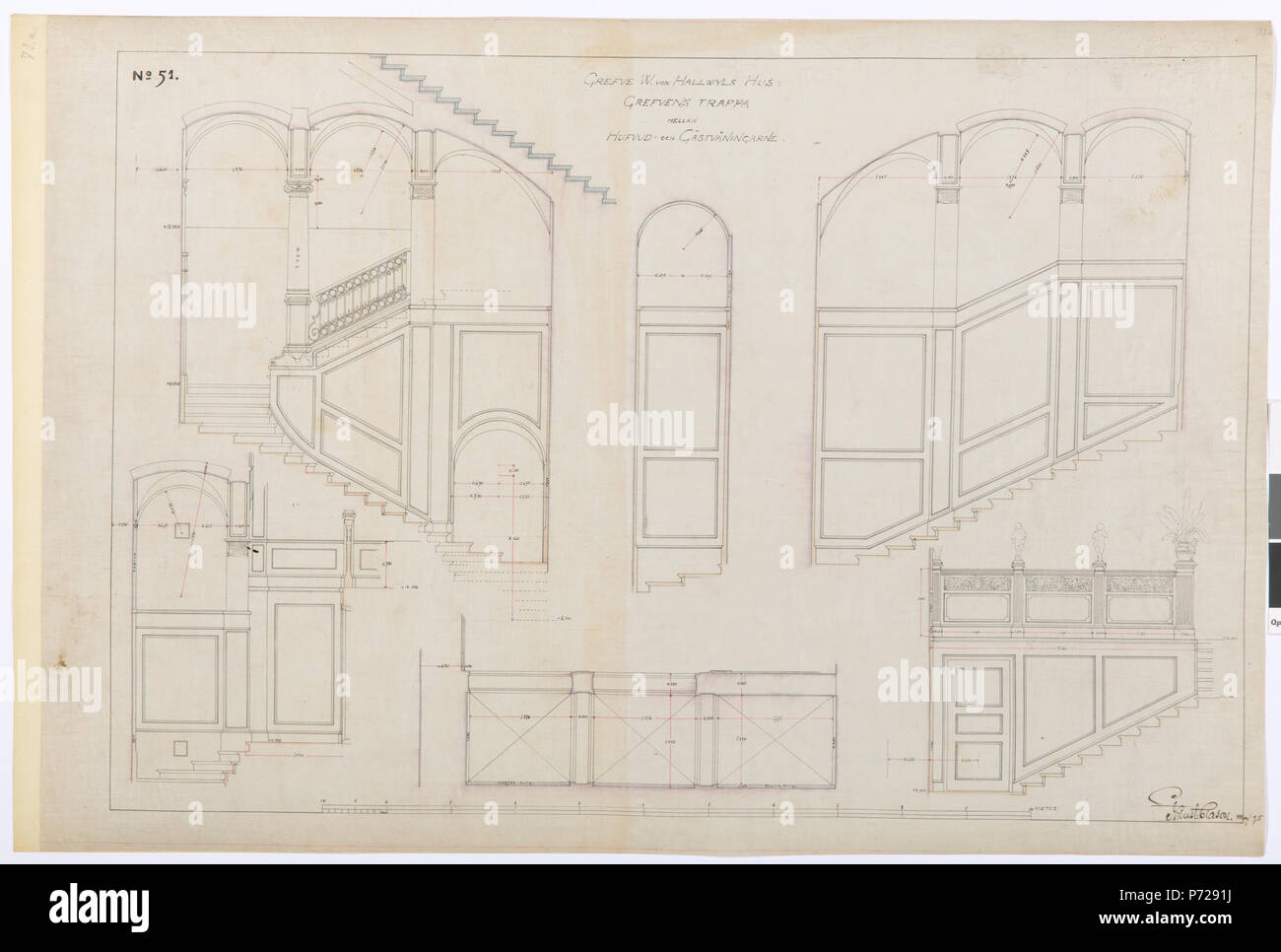Inv.nr:LXIV:III:B.b.b.73a. 202 Ritning av trappa - Hallwylska museet ...