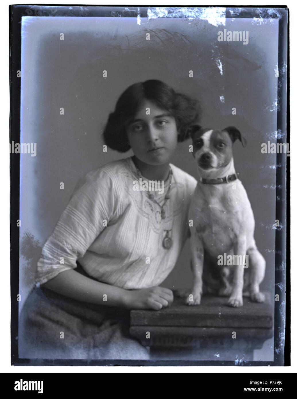 English: DKW 32727 Brookes L .    This media Upload date: 19 February 2015, 15:43:03   Original work before 1944 32 Miss Brookes and dog, 25 May 1914 (16580385721) Stock Photo
