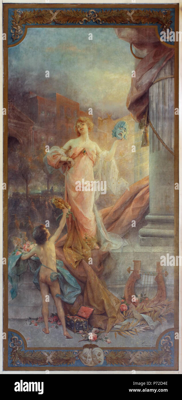 176 Paris, mairie du 10e arrdt, salle des fêtes, Henri Adrien Tanoux, Les Théâtres (1907) 01 Stock Photo