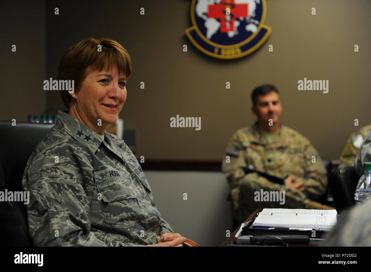 Maj. Gen. Dorothy Hogg, Deputy Surgeon General and Chief of the Air Force Nurse Corps with the Office of the Surgeon General, Headquarters U.S. Air Force, receives a mission capabilities briefing at Hurlburt Field, Fla., May 11, 2017. Gen. Hogg visited the 1st SOMDG in order to get a hands-on understanding of the mission, accomplishments and future of the organization. Stock Photo