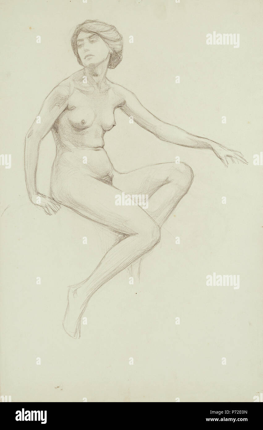 English: Sitzender weiblicher Akt von Sigmund Lipinsky. Kohle auf Papier, 48 x 32 cm . circa 1912 38 Lipinsky Sigmund - Sitzender weiblicher Akt Stock Photo